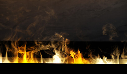 Burning gas modern fireplace, close up