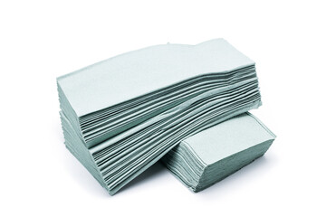 paper towel stack isolated on white background. disposable paper tissue for household cut out