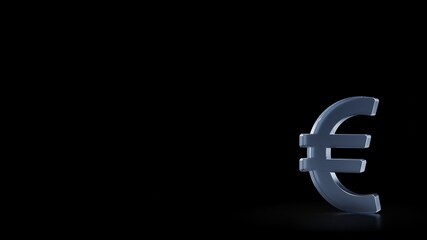 3d rendering frosted glass symbol of euro sign isolated with reflection