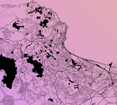 Algiers, Alger, Algeria (DZA) - Urban vector city map with parks, rail and roads, highways, minimalist town plan design poster, city center, downtown, transit network, gradient blueprint