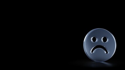 3d rendering frosted glass symbol of emoticons sad isolated with reflection
