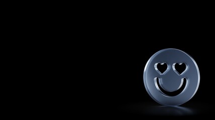 3d rendering frosted glass symbol of emoticons in love isolated with reflection