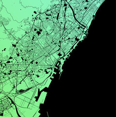 Barcelona, Cataluña, Kingdom of Spain (ESP) - Urban vector city map with parks, rail and roads, highways, minimalist town plan design poster, city center, downtown, transit network, gradient blueprint