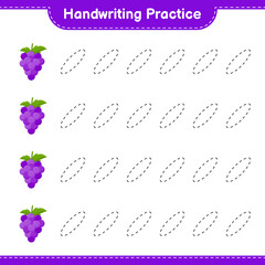 Handwriting practice. Tracing lines of Grape. Educational children game, printable worksheet, vector illustration