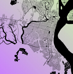 Guayaquil, Guayas, Ecuador (ECU) - Urban vector city map with parks, rail and roads, highways, minimalist town plan design poster, city center, downtown, transit network, gradient blueprint