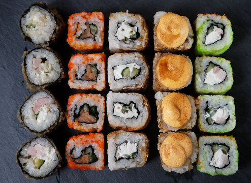 assorted roll top view. Japanese kitchen