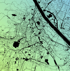 Vienna, Wien, Austria (AUT) - Urban vector city map with parks, rail and roads, highways, minimalist town plan design poster, city center, downtown, transit network, gradient blueprint