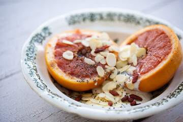 baked grapefruit with almonds and ricotta