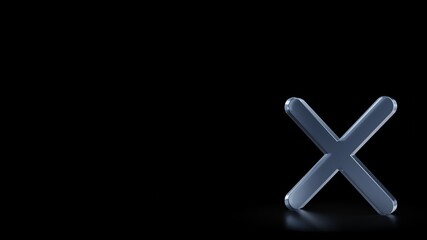 3d rendering frosted glass symbol of cancel isolated with reflection