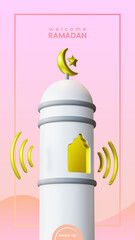 Ramadan Social Media Story Template With Mosque Minaret 3D Rendering