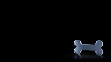 3d rendering frosted glass symbol of bone isolated with reflection
