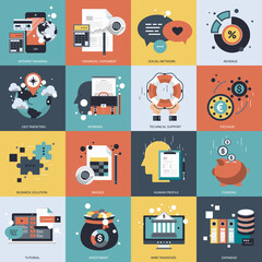 Business, technology and management icon set for websites and mobile applications. Flat vector illustration