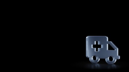 3d rendering frosted glass symbol of ambulance isolated with reflection