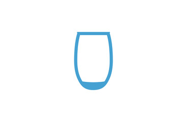 Silhouette of a glass beaker on a white background. The outline of a glass in blue with water.