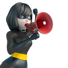 super girl cartoon is talking on megaphone
