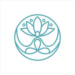 Yoga shape in abstract lotus flower, beauty or spa logo design template vector illustration.