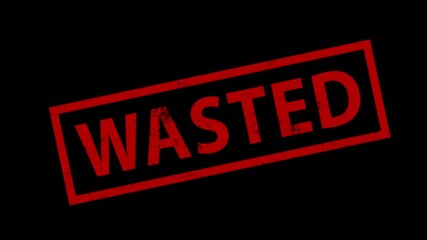 Grunge red "Wasted" word seal stamp. Transparency embedded. ProRes 4444 