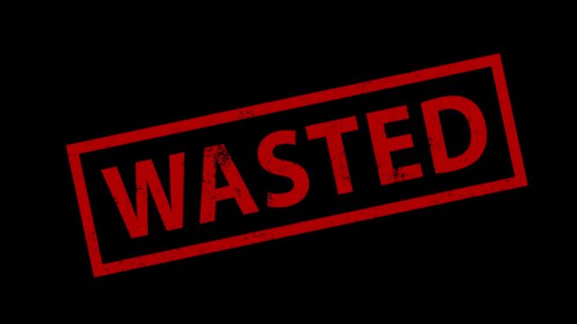 Grunge red "Wasted" word seal stamp. Transparency embedded. ProRes 4444 