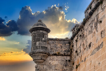 Colonial stone walls architecture in El Morro, Havana, Cuba