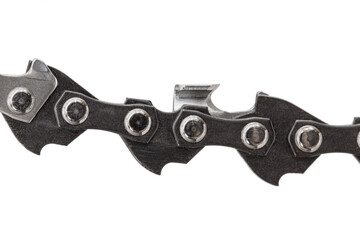 Detail of chain for a chainsaw, isolated on the white background