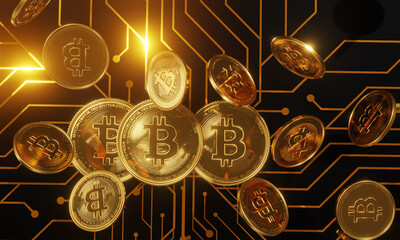 Virtual Coins Bitcoins On Printed Circuit Board