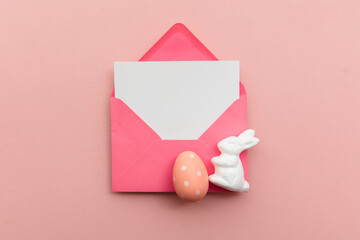 Easter blank card and envelope with easter bunny and eggs