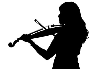 バイオリンを演奏する女性の横顔シルエット