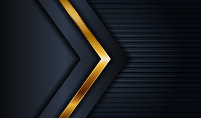 Abstract dark grey metallic with gold light luxury design background. Modern futuristic shadow black space overlap layer on shine line golden element decoration