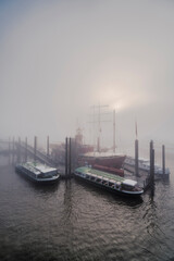 Ship landing stage in the fog