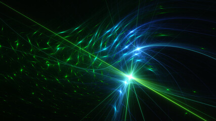 Fototapeta premium Abstract background, smooth blue and green lines on a black background.