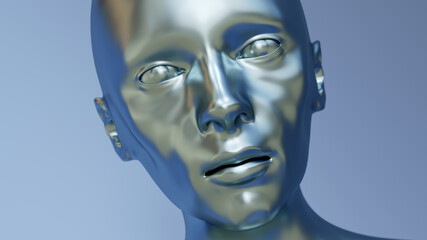 artificial intelligence robot android machine metal head close-up 3D illustration