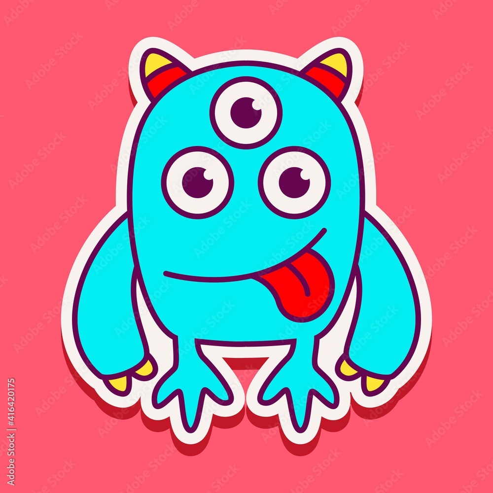 Wall mural cute monster cartoon doodle design for coloring, backgrounds, stickers, logos, symbol, icons and more - Wall murals