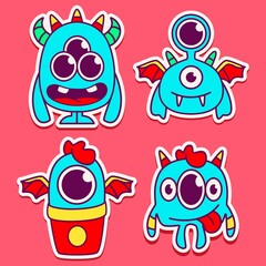 cute monster cartoon doodle design for coloring, backgrounds, stickers, logos, symbol, icons and more