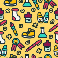back to school cartoon doodle seamless pattern design