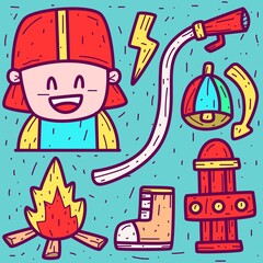 Obraz premium hand drawn cartoon firefighter doodle design