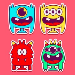 cute monster cartoon doodle design for coloring, backgrounds, stickers, logos, symbol, icons and more