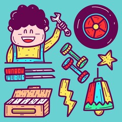 hand drawn mechanic cartoon doodle design