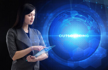 Business, Technology, Internet and network concept. Young businessman working on a virtual screen...