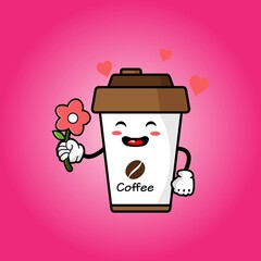 cute coffee cup cartoon mascot character