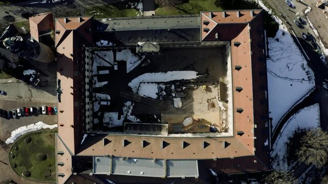 Drone Aerial footage of Weimar on a sunny spring day. Weimer is city in Germany and a former cultural capital of Europe.