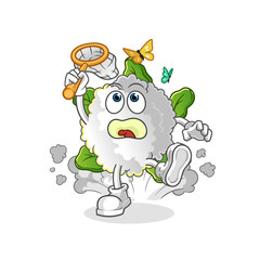 cauliflower catch butterfly illustration. character vector