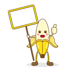 Cartoon illustration of cute banana with blank board