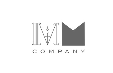 M MM grey white alphabet logo icon for company with geometric style. Creative letter combination design for business and corporate