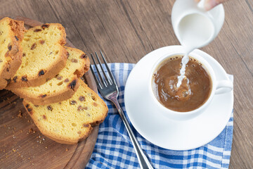 Sweet soft pie served with a cup of coffee