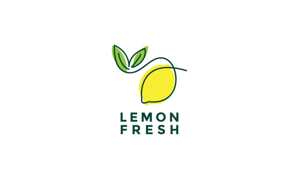 fruit lemon fresh lines art colorful logo design vector symbol icon illustration