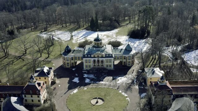 Drone Aerial footage of Weimar on a sunny spring day. Weimer is city in Germany and a former cultural capital of Europe.