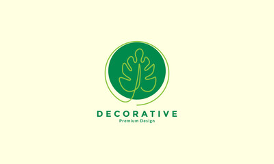 line art abstract green monstera leaf plant logo design vector icon symbol illustration © devastudios