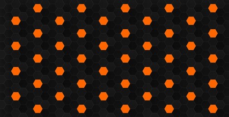 Black orange hexagonal pattern makes creative geometric mosaic texture. 