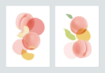 Abstract poster template design, peaches with various shapes on white