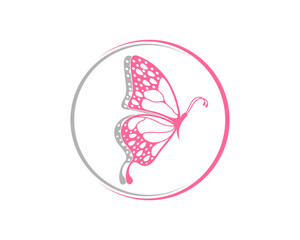 Flying beauty butterfly in the circle logo